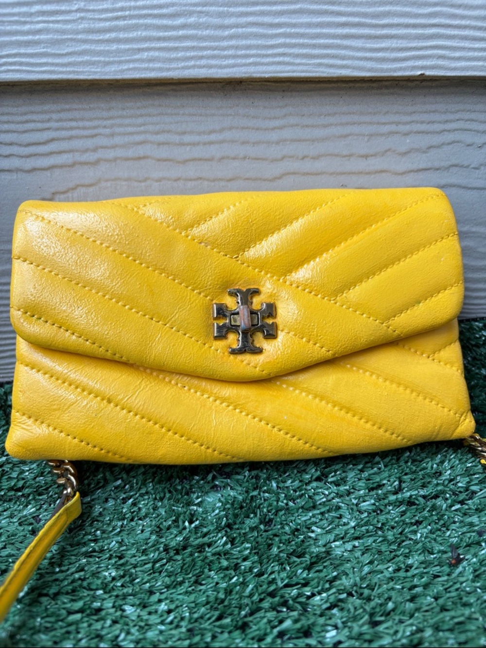 Tory Burch Sunny Yellow Quilted Leather Chain Crossbody